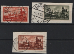 Saargebiet, 1933, Mi.- Nr.: 168- 70, kpl. Satz, gestempelt / auf Briefstück, je tiefstgeprüft Ney / Hoffmann BPP! Selten!