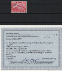 III. Reich, 1933, Mi.- Nr.: 496, ungebraucht, Befund Schlegel BPP: echt ....! Selten!