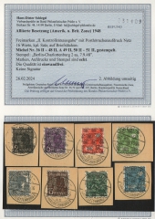 Berlin / Bizone, 1948, Mi.- Nrn.: 36II- 48II, A 49II, 50II- 51II, je Briefstück. Stempel Charlottenb. ..., je FB Schlegel BPP: e+e! Luxusqualität!