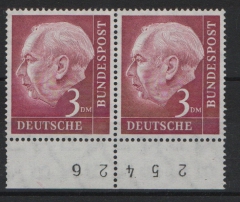 BRD, 1954, Mi.- Nr.: 196 xXv  (2x, [im Paar], vom Ur), mit Bogennr., **, selten!