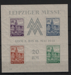 SBZ, West- Sachsen, 1946, Mi.- Nr.: Bl. 5 Xa Z, *, K.- Befund Dr. Jasch BPP: echt + ...! Kabinettstück! Selten!