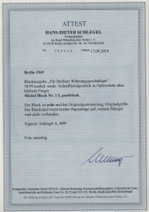 Berlin, 1949, Mi.- Nr.: Bl. 1 I, **, mit Fotoattest Schlegel BPP! e+ ....! Kabinettstück!