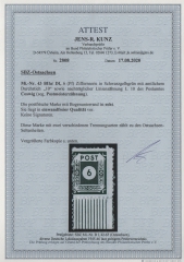 Ost- Sachsen, 1945, Mi.- Nr.: 43 BIIa / DI vom Ur, **, Fotoattest Kunz BPP: echt + einwandfrei! Luxusstück!