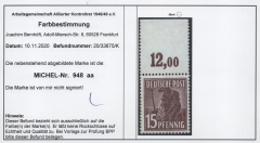 Allierte Besetzung / Kontrollrat, 1947, Mi.- Nr.: 948 aa POR ndgz, **, Farbbefund Bernhöft ARGE! Luxusstück!