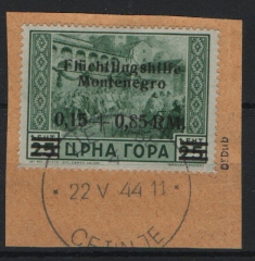 III. Reich, Dt. Bes. II. WK, Montenegro, 1944, Mi.- Nr.: 22, gestempel, auf Briefstück, geprüft / signiert Dr. Dub!