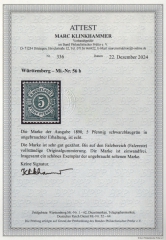 Württemberg, 1890, Mi.- Nr.: 56 b, *, akt. Fotoattest Klinkhammer BPP: e + e! Luxusstück, sehr selten!