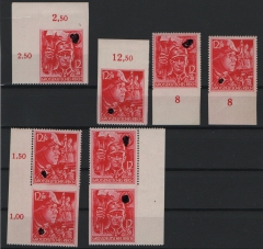 III. Reich, 1945, Lot mit 8 div. Mi.- Nr.: 909 / - 10 je teilgezähnt, **, Qualitätslot! Sehr selten! (Nicht im Michel!)