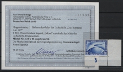 DR / Weimar, 1930, Mi.- Nr.: 438 Y Plf.: II,  2 Mk. Süd- Amerikafahrt, *, mit Er! Akt. Befund Schlegel / FA Dr. Oechsner BPP! Sehr selten!